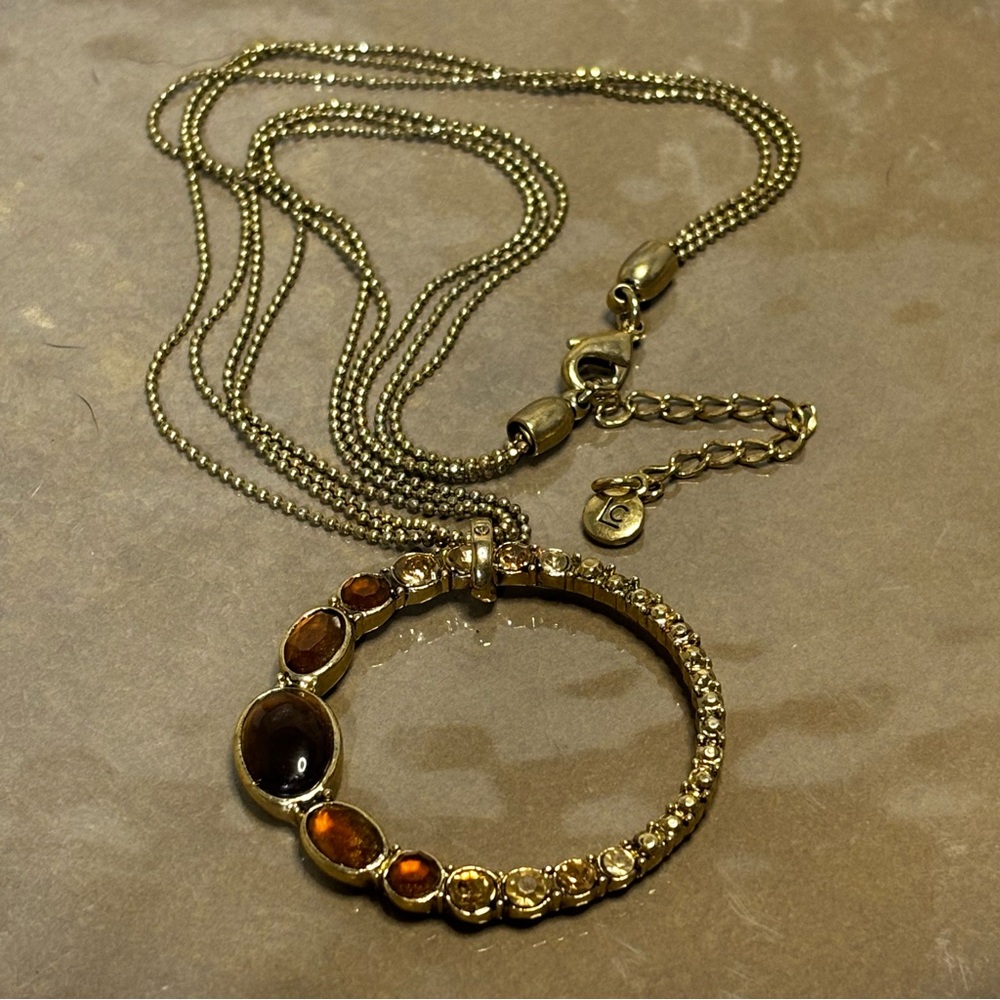 Liz Claiborne gold & amber tone pendant necklace